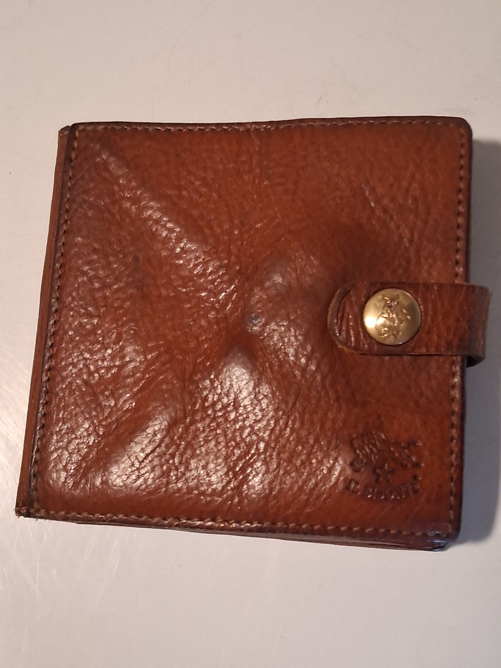 Men's Tan Leather Card Holder with Snap Tab